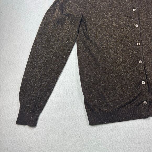 August Silk Knit Brown and Gold Metallic Button Up Sweater Large Long sleeved - Picture 7 of 13
